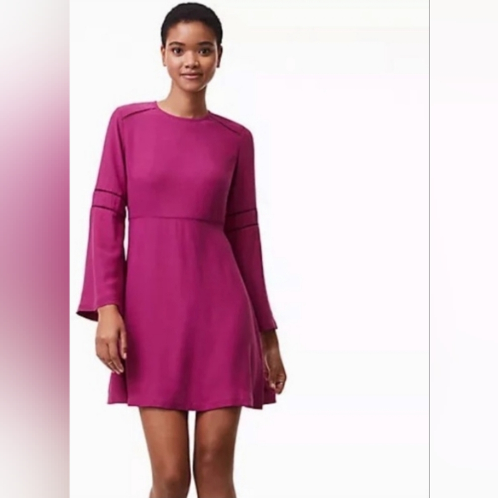 Ann Taylor LOFT NWT Magenta Raspberry Plum Cut Out Bell Sleeve Flare Dress, 16